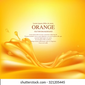 Vector juicy orange background with splashes of juice