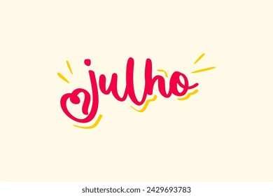 Vector Julho. July in brazilian portuguese illustrated hand lettering vector