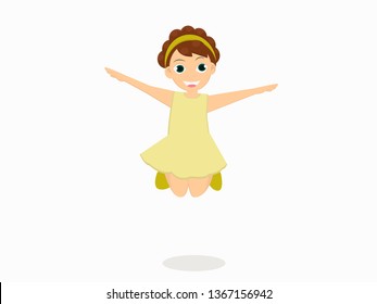 Vector jumping girl character with arms outstretched like wings. 