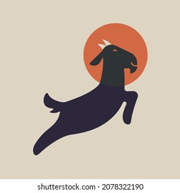 Vector of jumping goat wearing a glass helmet.