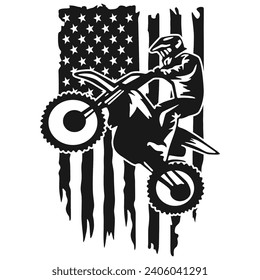 Vector Jumping Motocross and America Distressed Flag 