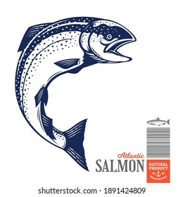 Vector jumping salmon fish illustration isolated on a white background