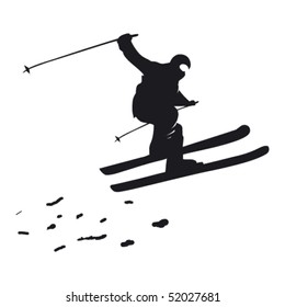 Vector jumping skier sportsmen black silhouette icon