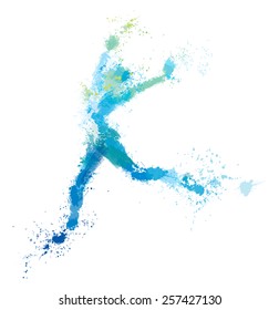 Vector jumping woman, splash artwork.