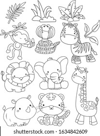 a vector of jungle animals in black and white