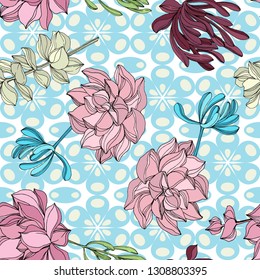 Flor suculenta botánica vectorial Jungle. Hojas de primavera silvestres aisladas. Ilustración de arte con tinta grabada. Patrón de fondo sin inconvenientes. Textura de impresión de papel tapiz de tela.
