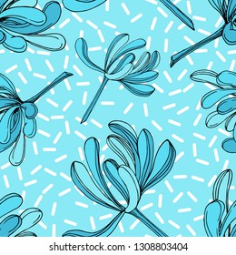 Vector Jungle botanical succulent flower. Wild spring leaf isolated. Engraved ink art illustration. Seamless background pattern. Fabric wallpaper print texture.