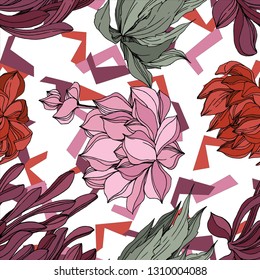 Vector Jungle botanical succulent flower. Wild spring leaf isolated. Engraved ink art illustration. Seamless background pattern. Fabric wallpaper print texture.