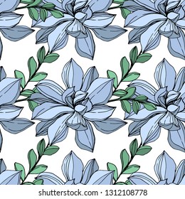 Vector Jungle botanical succulent flower. Wild spring leaf isolated. Engraved ink art illustration. Seamless background pattern. Fabric wallpaper print texture.