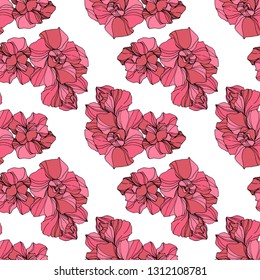 Vector Jungle botanical succulent flower. Wild spring leaf isolated. Engraved ink art illustration. Seamless background pattern. Fabric wallpaper print texture.