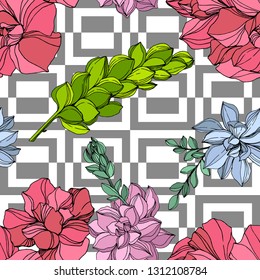 Vector Jungle botanical succulent flower. Wild spring leaf isolated. Engraved ink art illustration. Seamless background pattern. Fabric wallpaper print texture.