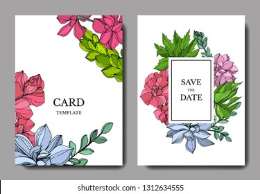 Vektor-Dschungel botanische sukkulente Blume. Wildes Frühlingsblatt einzeln. Gravierte Tintenkunst. Hochzeitshintergrund mit floraler Zierleiste. Eleganter Grafikset-Banner für Kartenillustrationen.