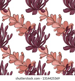 Vector Jungle botanical succulent flower. Wild spring leaf isolated. Engraved ink art illustration. Seamless background pattern. Fabric wallpaper print texture.