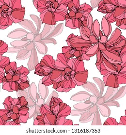 Vector Jungle botanical succulent flower. Wild spring leaf isolated. Engraved ink art illustration. Seamless background pattern. Fabric wallpaper print texture.