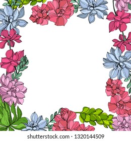 Vector Jungle botanical succulent flower. Wild spring leaf isolated. Engraved ink art illustration. Frame border ornament square.