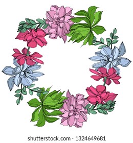 Vector Jungle botanical succulent flower. Wild spring leaf isolated. Engraved ink art illustration. Frame border ornament square.