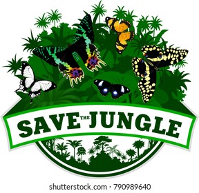 Vector jungle emblem with african butterflies