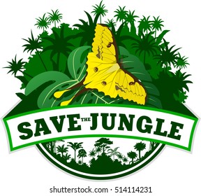 Vector Jungle Emblem with butterfly