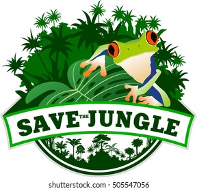 Vector Jungle Emblem with Frog 