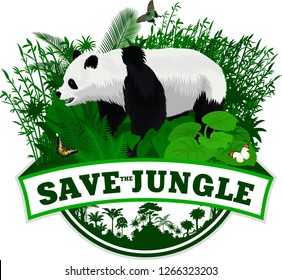 Vector Jungle Emblem with giant panda bear