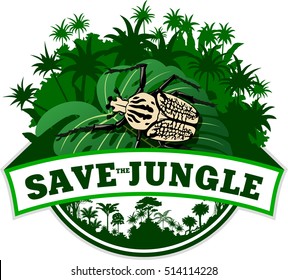 Vector Jungle Emblem with goliath beetle