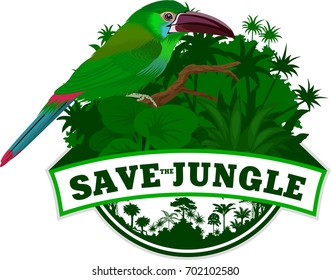 Vector Jungle Emblem with green toucanet