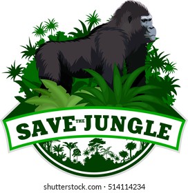 Vector Jungle Emblem with male gorilla