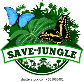 Vector Jungle Emblem with morpho butterflies 