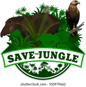 Vector Jungle Emblem with tapir and falcon