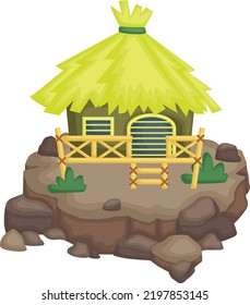 A Vector Of A Jungle Hut On Top Of A Rock