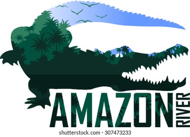 vector jungle illustration with black caiman