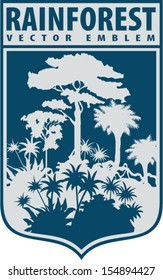  Vector Jungle Label or Emblem with Tropical Rainforest on Shield