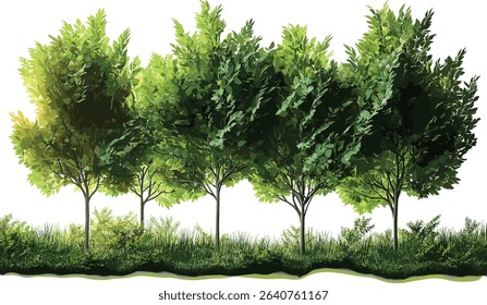 Vector jungle landscape, greenery trees shapes, abstract cutout backgrounds, tropical forest nature, exotic plants, wild forest design, natural scenery, lush jungle