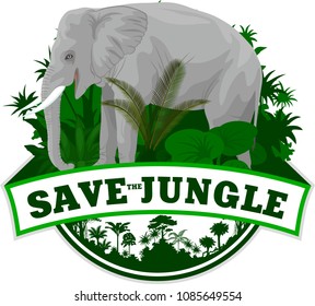 Vector Jungle rainforest Emblem with elephant