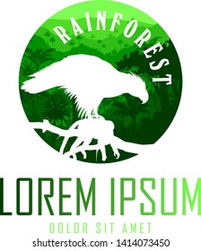 vector jungle rainforest emblem with philippine Eagle 