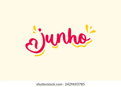 Vector Junho. June in brazilian portuguese illustrated hand lettering vector