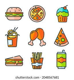 vector junk food icon set	