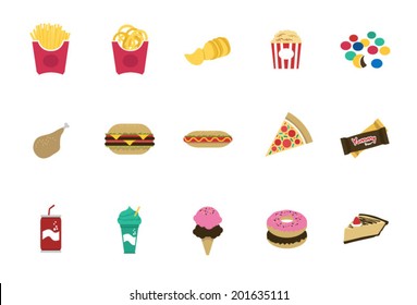 Vector of junk food illustration icons set.