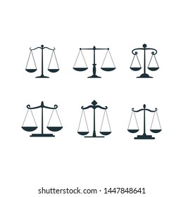 Vector justice scales. Justices scale set or simple court decision icons, corruption and law balancing isolated on white background