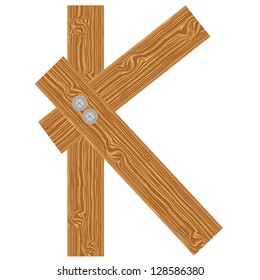 Vector "K" letter of wood pattern tightened with screw alphabet