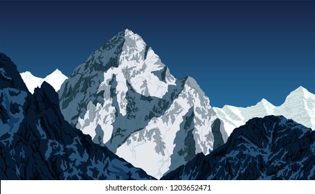 vector K2 - second highest mountain in the world. Karakorum, Pakistan