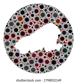 Vector Kahoolawe Island map collage of coronavirus. Infection attacks the quarantine territory from outside. Hole circle Kahoolawe Island map collage composed with infection elements.