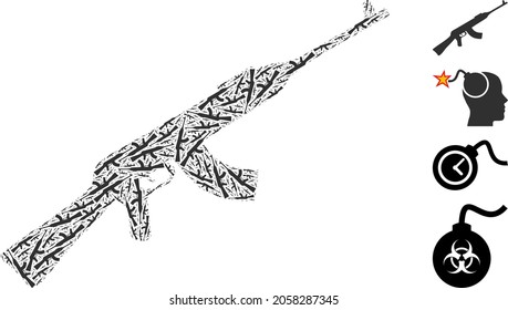 El mosaico de armas de vector kalashnikov se crea con íconos recursivos al azar de las armas de kalashnikov. Mosaico recursivo del arma kalashnikov.