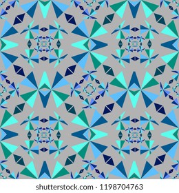 Vector kaleidoscope pattern with blue colors. Abstract geometric background for fashion print and textile wrapping. Good also for wallpaper.