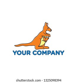 Vector kangaroo colorful kid logo. Baby, child company goods, toys shop, store. Parent and child icon. Kangaroo with baby icon, animal character isolated on white background.