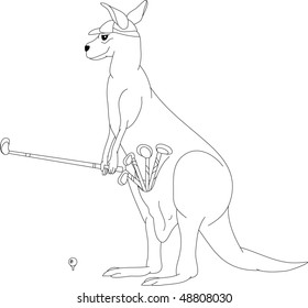 vector - kangaroo playing golf, isolated on background