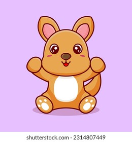 Vector kangaroo sitting excited cute creative kawaii cartoon