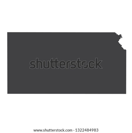 Vector Kansas Map silhouette. Isolated vector Illustration. Black on White background.