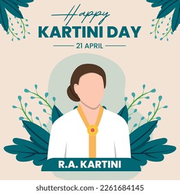 Saludo del día de Vector kartini. Kartini es una figura de la emancipación de las mujeres indonesias. Es muy apropiado dar saludos en el día de Kartini para grandes mujeres.