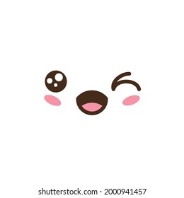 Vector kawaii anime emoji isolated icons set. Cartoon logo collection. Outline clipart drawing. Japanese manga face illustration.